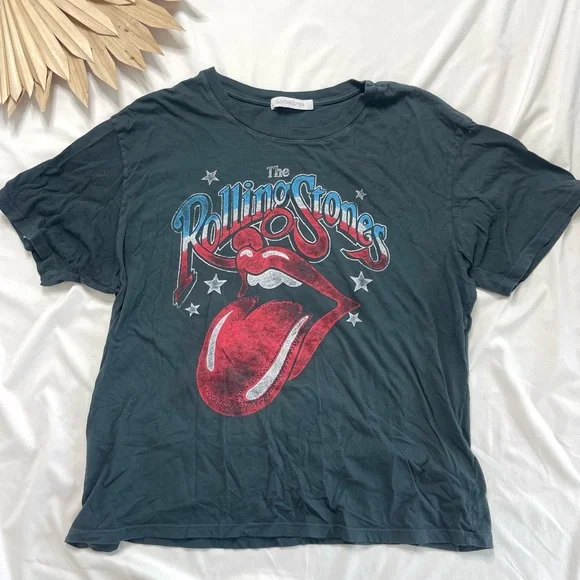 Daydreamer Rolling Stones Graphic Tee - Dark Gray and Red - Picture 1 of 7